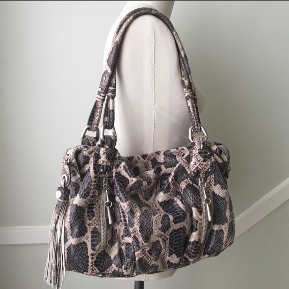 B MAKOWSKY Snake Print Satchel w/ Tassel